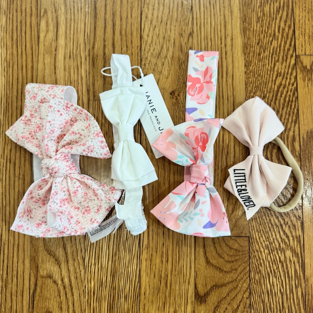 Floral and Pink Bow Headband Set